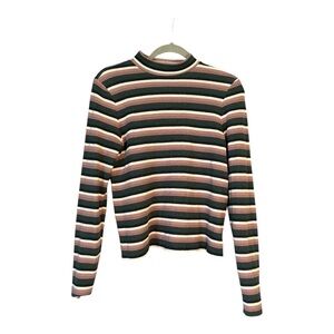 American Eagle Striped Long Sleeve Mock Neck Top - Multicolor